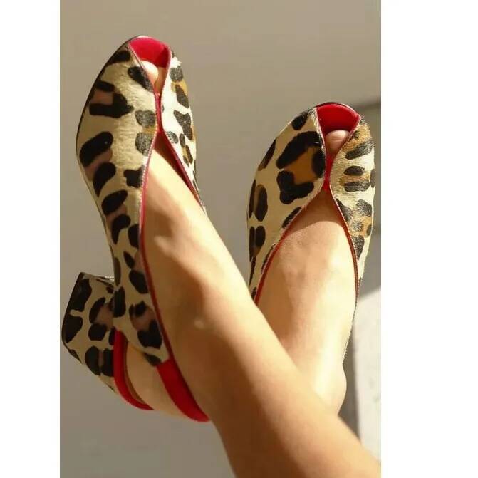 Leopard Print Heels - Sandal Wanita Motif Leopard Peep Toe