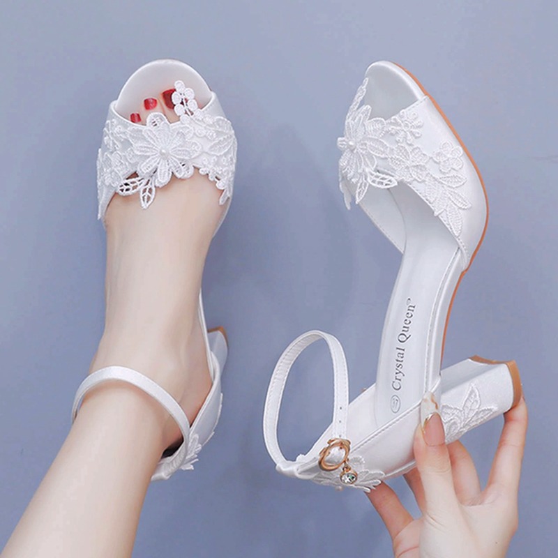 Peep Toe Heels - Sandal gaun pengantin pengantin tali gesper