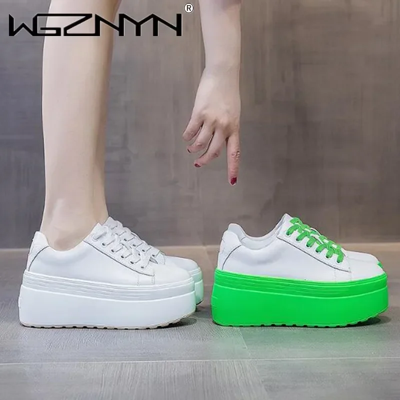 Platform Sneakers Chunky - Sepatu Kasual Wanita Kulit Asli Musim
