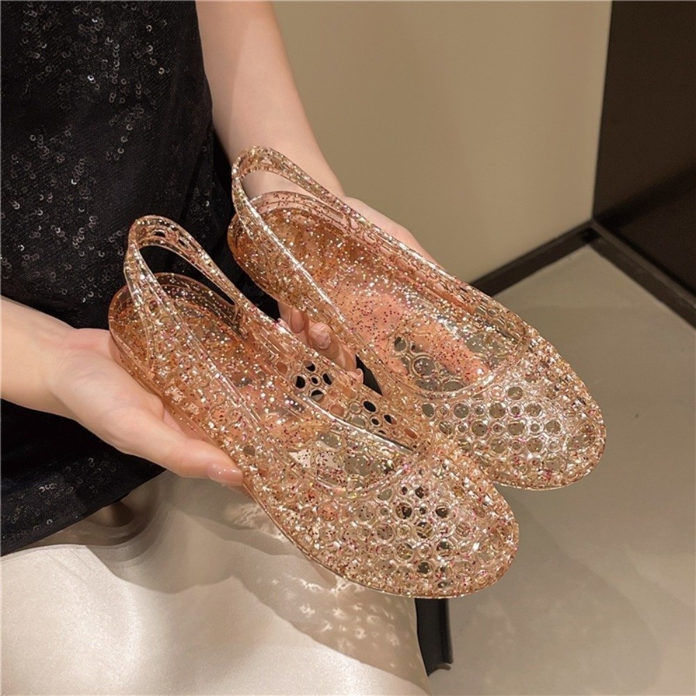 Jelly Sandal Women - Sandal Transparan Kristal, Alas Kaki Bernapas,