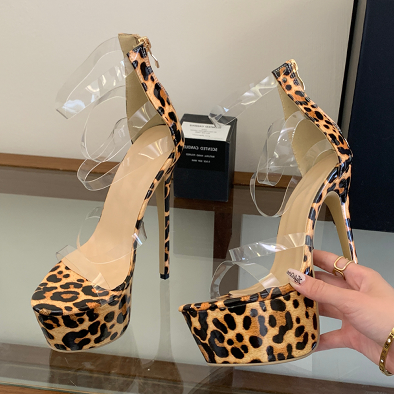 Eilyken PVC Transparan Tipis S - Leopard Print Heels ulasan dan harga